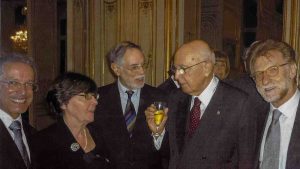 Paris, Ambassade d’Italie en France, Hôtel de Boisgelin, 28 septembre 2010: Georges Molinié, Paolo Carile, Giorgio Napolitano, Ivano Dionigi © Photo Andrea Cammelli